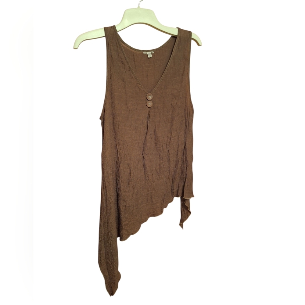 Noelle Enterprises Linen Blend Gauzy Assymetrical Hem Brown Top S/M Whimsigoth